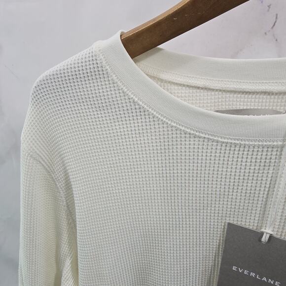 Everlane Shirt Mens Large Waffle Long Sleeve Crew Organic Thermal Cream Bone - Picture 2 of 10